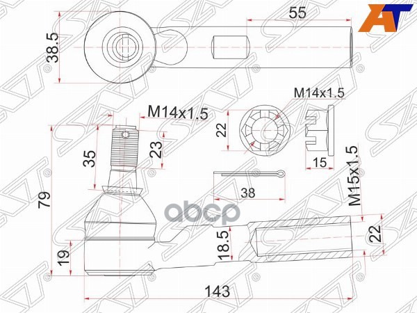 Рулевой наконечник Toyota Hiace 07-20 Sat арт. ST-45046-29456
