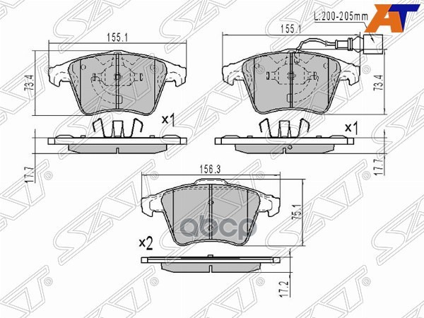 Колодки тормозные (Спереди) Volkswagen Touareg 02-10 / Transporter 03- Sat арт. ST-7L6698151B