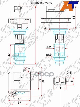 Катушка зажигания TOYOTA CHASER/CRESTA/SOARER/MARK II 91- 1-2JZGTE Sat арт. ST-90919-02205