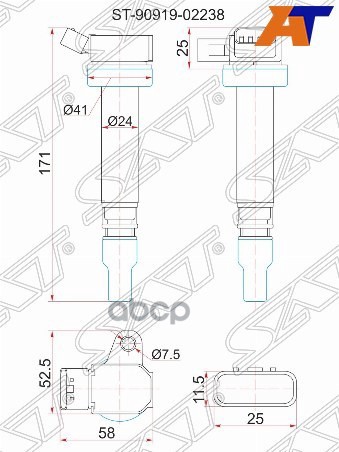 Катушка зажигания Toyota Corolla (E120) 00-07 / Corolla Fielder 00-06 2ZZGE Sat арт. ST-90919-02238