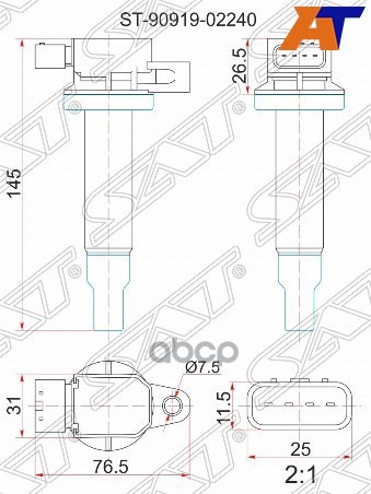 Катушка зажигания Toyota Allion (T240) 01-07 / Corolla 00-13 1NZFE;1NZFNE;1SZFE;2NZFE;2SZFE Sat арт. ST-90919-02240