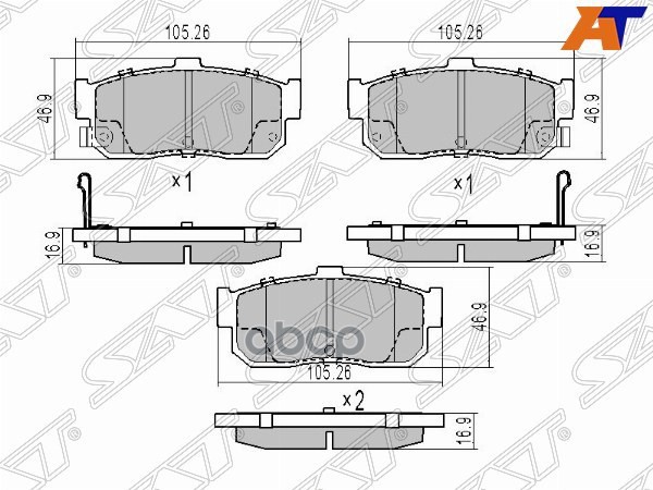 Колодки тормозные (Сзади) Nissan Almera 95-06 / Primera 90-02 Sat арт. ST-AY060-NS021