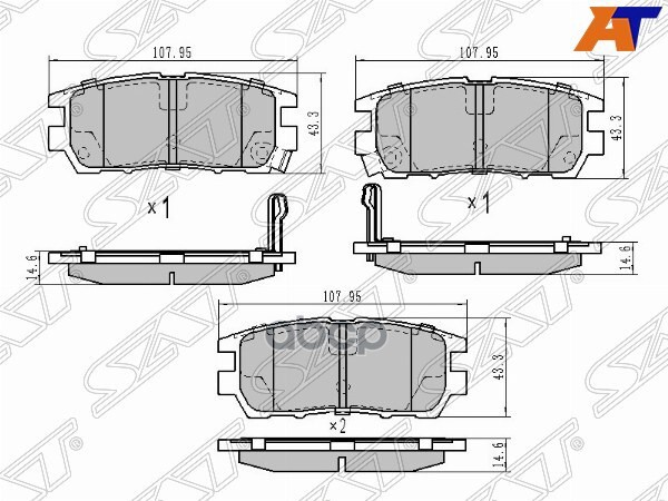 Колодки тормозные (Сзади) Mitsubishi Delica 94-07 / Pajero 91-00 Sat арт. ST-MR389571