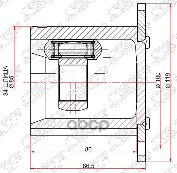 Шрус (Спереди/ Внутр) Audi A3 03-13 / Skoda Octavia 00-13 / Volkswagen Golf 03-16 / Jetta 05- / Pass Sat арт. VW-635