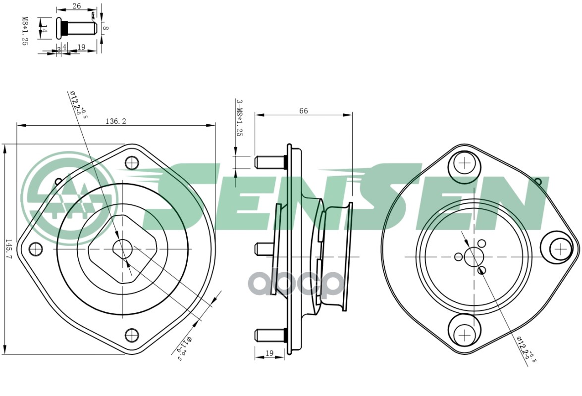 Опора заднего амортизатора R Hyundai Coupe (GK) Hyundai Elantra Hyundai Matrix SENSEN M61041 Sensen арт. M61041