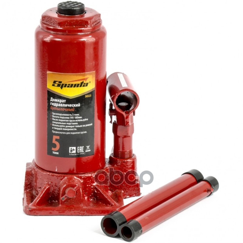 Домкрат Бутылочный 5 Т, Высота Подхвата 195 Мм, Высота Подъма 380 Мм Sparta арт. 50323