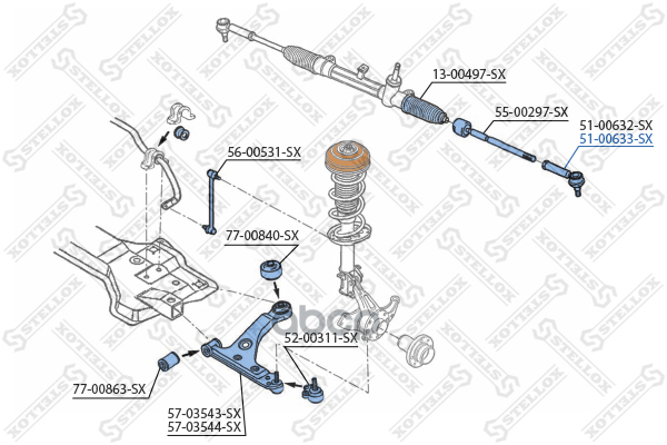 Наконечник рулевой правый Opel Corsa, Fiat Punto 06> Stellox арт. 5100633SX