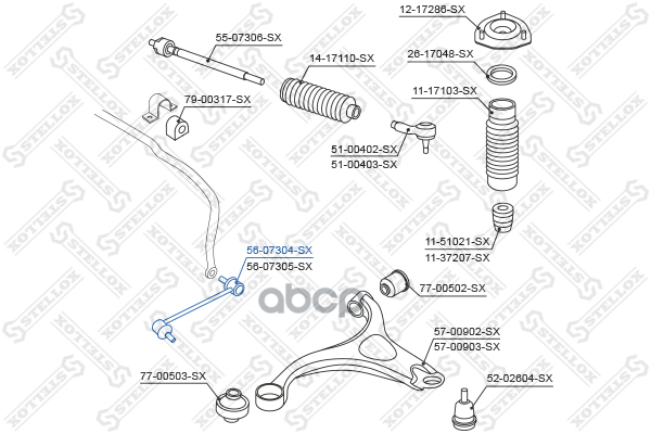 Тяга стабилизатора переднего левая Hyundai Santa Fe all 05> Stellox арт. 5607304SX