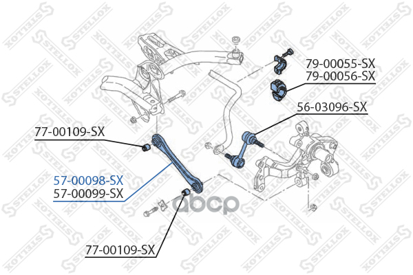 Рычаг задний нижний левый Audi A3, VW Golf V/Passat B6/Touran 03> Stellox арт. 5700098SX