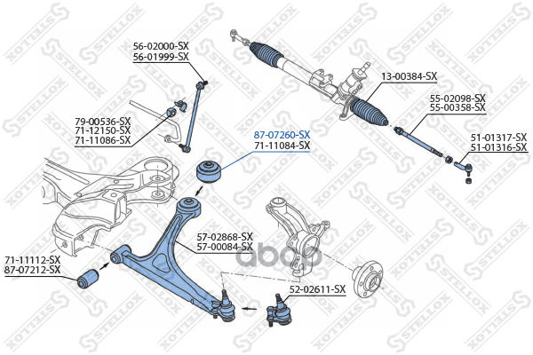 Сайлентблок рычага зад. Audi A3/TT, VW Golf 98> Stellox арт. 8707260SX