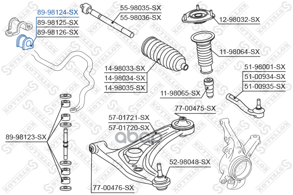 Втулка стабилизатора переднего центральная d19 Toyota Yaris NCP10 Stellox арт. 8998124SX
