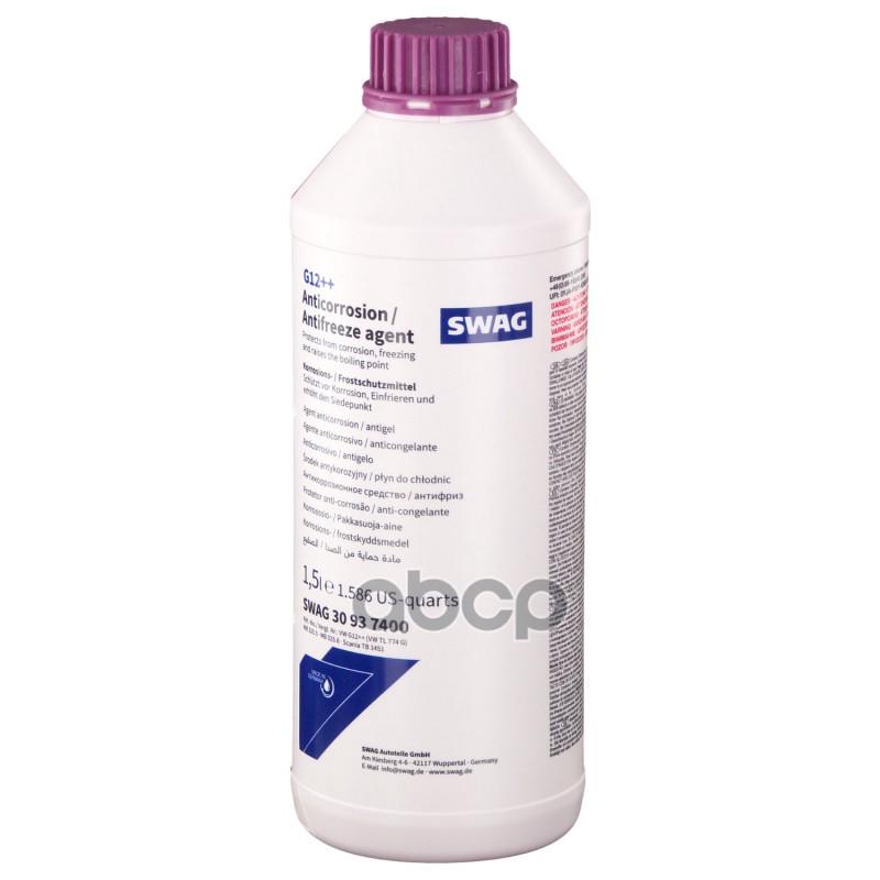 Антифриз (Концентрат) 1,5Л, Фиолетовый, G12++, Man 324 Si-Oat, Mb 325.5, Mb 325.6, Scania Tb 1451, Vw Tl 774-G Swag арт. 3093...