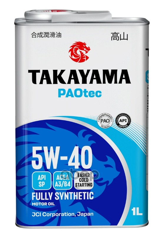 TAKAYAMA Масло моторное синтетическое PAOtec 5W40 SP, A3/B4 1л