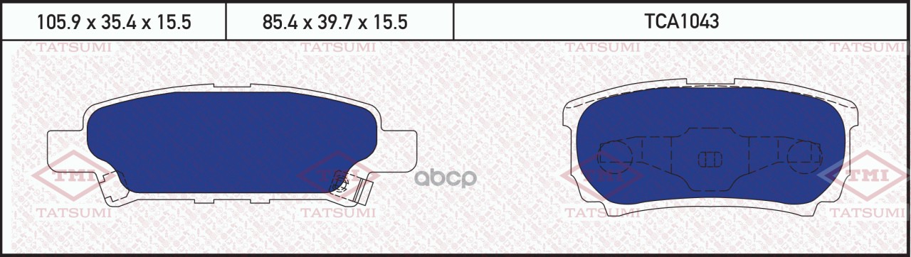 Колодки тормозные дисковые задние MITSUBISHI Airtrek/Lancer/Outlander 02- TCA1043 TATSUMI арт. TCA1043