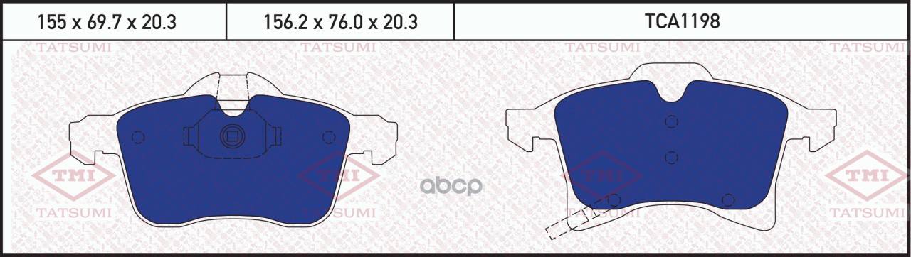 Колодки тормозные дисковые передние OPEL Astra/Corsa/Meriva/Zafira 01- TCA1198 TATSUMI арт. TCA1198
