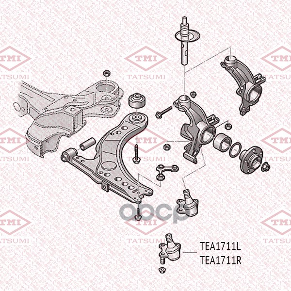 Опора шаровая нижняя R AUDI A1 10-SKODA Fabia/Roomster/Citigo 06-VW Polo/Up 01- TEA1711R TATSUMI арт. TEA1711R