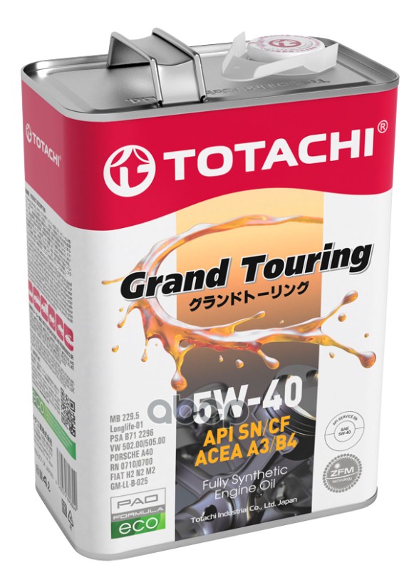 TOTACHI Масло моторное TOTACHI Grand Touring SN 5W-40 синтетическое 4 л 4562374690844