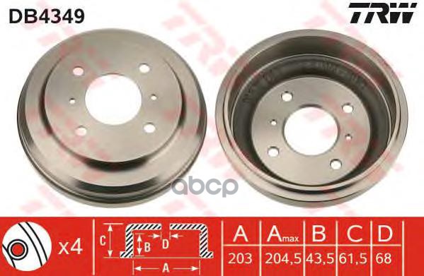 Барабан Тормозной Nissan Almera N16, Primera P11 Db4349 TRW арт. DB4349