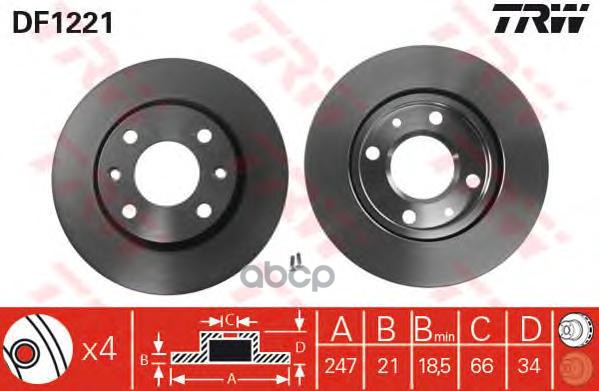 Диск тормозной передний CITROEN/PEUGEOT TRW DF1221 TRW арт. DF1221