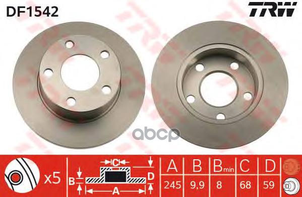 Диск Тормозной Задн Audi: 100 84-90, 100 Avant 84-90, 200 79-82, 200 83-91, 200 Avant 85-91, Quattro 80-89 TRW арт. DF1542