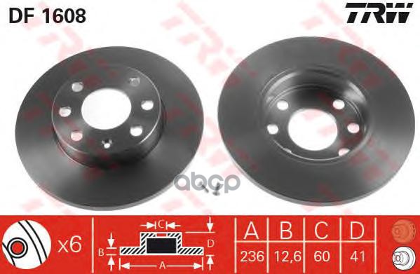 Диск тормозной передний OPEL Astra F/Corsa B/Vectra A /D=236mm TRW DF1608 TRW арт. DF1608