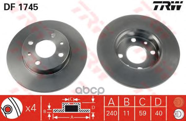Диск тормозной передний FIAT/ALFA/LANCIA/LADA TRW DF1745 TRW арт. DF1745