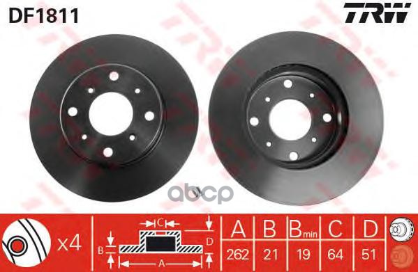 Диск Тормозной Передн Mg: Mgr V8 92-95,  Rover: 800 86-99, 800 Хечбэк 86-99, 800 Купе 93-99 TRW арт. DF1811
