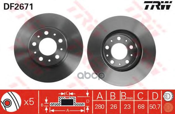 Диск Тормозной Передний Volvo 850/940/960/S90/V70/Xc70 /Vent D=280Mm Trw Df2671 TRW арт. DF2671