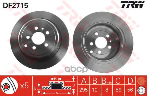 Диск Тормозной Задн Citroen: Evasion 94-02,  Fiat: Ulysse 94-02,  Lancia: Zeta 95-02,  Peugeot: 806 94-02 TRW арт. DF2715