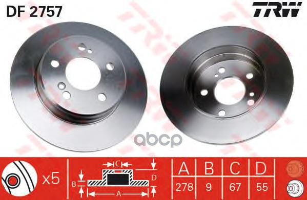 Диск тормозной задний MB W203/W210/CHRYSLER Crossfire 03-08 /D=278mm TRW DF2757 TRW арт. DF2757