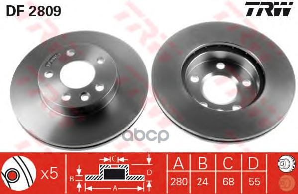 Диск тормозной передний VW T4/Multivan 90-03 /Vent.D=280mm TRW DF2809 TRW арт. DF2809