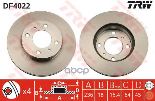 Диск тормозной передний MITSUBISHI LANCER -03 TRW DF4022 TRW арт. DF4022
