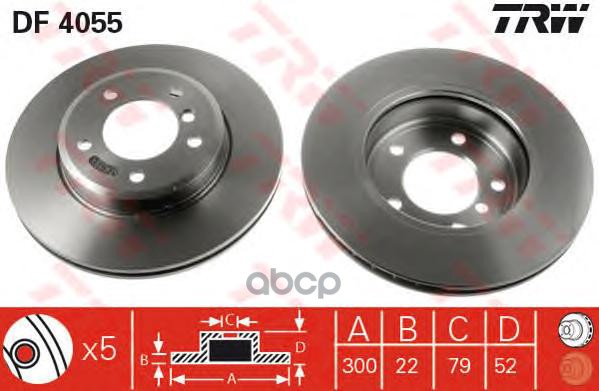 Диск тормозной передний BMW E46 /Vent.D=300mm TRW DF4055 TRW арт. DF4055