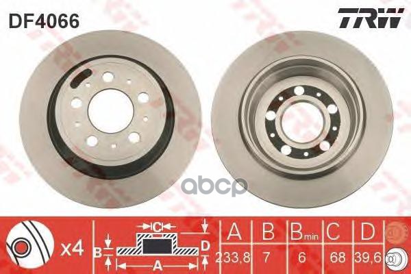 Диск тормозной задний VOLVO S60/S80/V70/XC70 TRW DF4066 TRW арт. DF4066