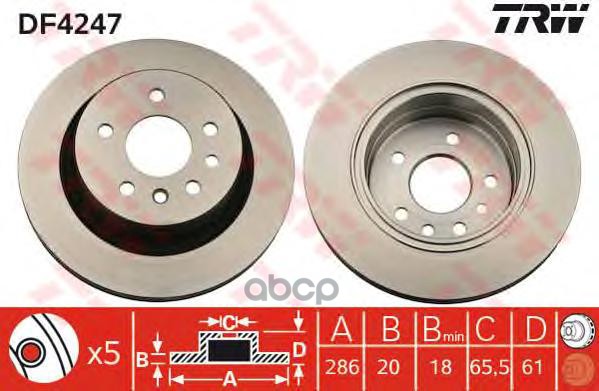 Диск Тормозной Задн Opel: Omega B 94-03, Omega B Универсал 94-03 TRW арт. DF4247