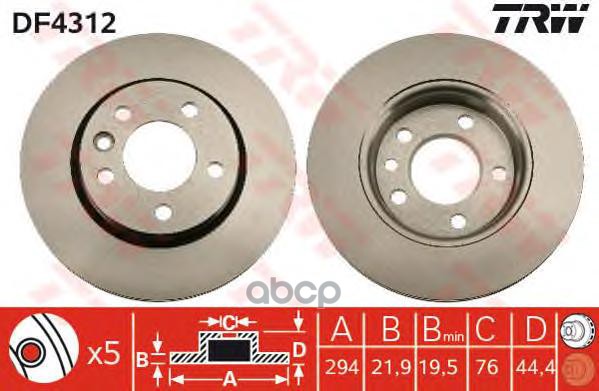 Диск тормозной задний VW TRANSPORTER V DF4312 TRW арт. DF4312