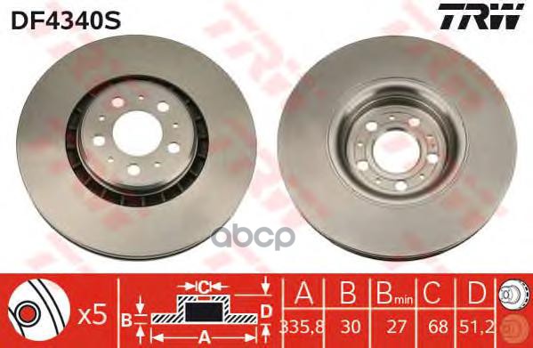Диск тормозной передний VOLVO XC90 DF4340S TRW арт. DF4340S