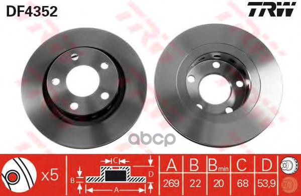 Диск Тормозной Задн Audi: A6 98-05, A6 Avant 98-05,  Vw: Passat 01-05, Passat Variant 01-05 TRW арт. DF4352