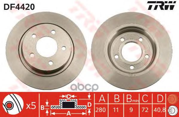 Диск тормозной задний MAZDA 3/5/Premacy TRW DF4420 TRW арт. DF4420