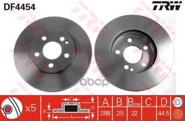 Диск тормозной передний MB B-Class (W245) 2.0L/2.0CDI /Vent.D=288mm TRW DF4454 TRW арт. DF4454