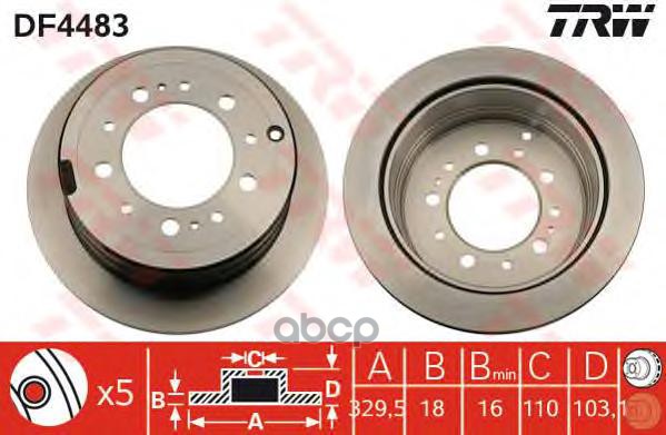 Диск тормозной задний TOYOTA LAND CRUISER 100, LEXUS LX470 (UZJ100) DF4483 TRW арт. DF4483