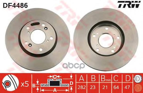 Диск тормозной передний HONDA CIVIC VII-VIII, CR-V II DF4486 TRW арт. DF4486