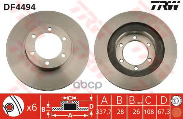 Диск тормозной передний LAND CRUISER 120, PRADO 150, LEXUS GX450, GX470 DF4494 TRW арт. DF4494