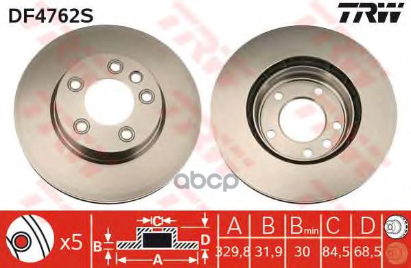 Диск тормозной передн левый VW TOUAREG (7L_, 7P5) DF4762S TRW арт. DF4762S