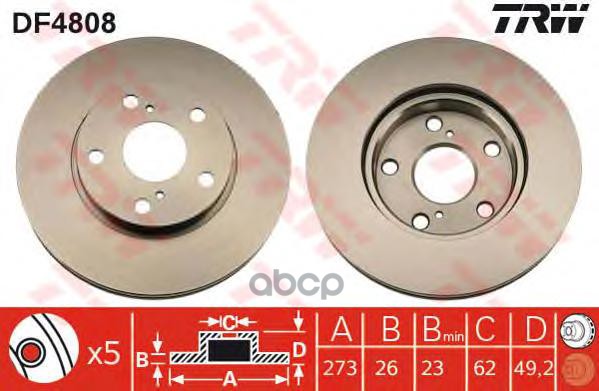 Диск Тормозной Передний Toyota Auris Df4808 TRW арт. DF4808