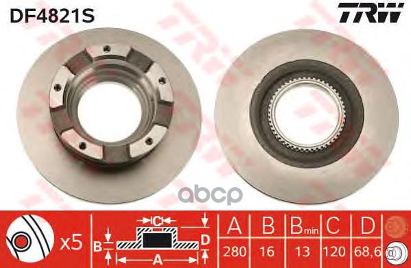 Диск тормозной задний FORD TRANSIT 06- (280мм) DF4821S TRW арт. DF4821S