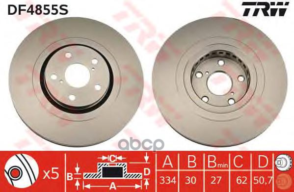 Диск тормозной передн левый LEXUS GS300-460 (_S19_), GS250 (_L1_) DF4855S TRW арт. DF4855S
