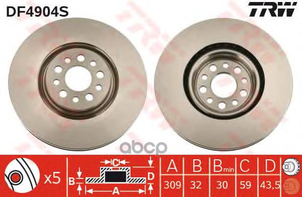 Диск Тормозной Передн Citroen: C8 (Ea_, Eb_) 02- Fiat: Ulysse (179Ax) 02- Lancia: Phedra (179) 02- Peugeot: 807 (E) 02- TRW а...