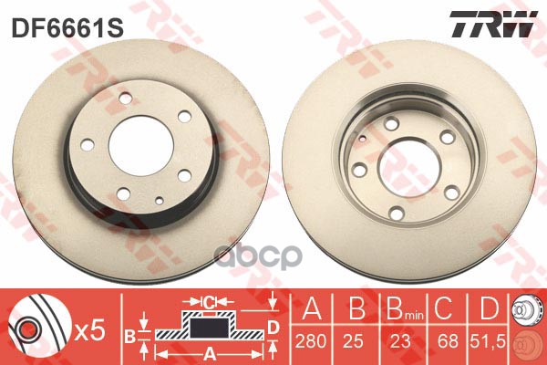 Диск тормозной передний MAZDA 3 (BM) 13- (280мм) DF6661S TRW арт. DF6661S