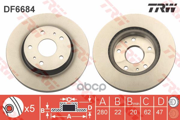 Диск тормозной передний SUZUKI SX4 /Made in Japan TRW DF6684 TRW арт. DF6684